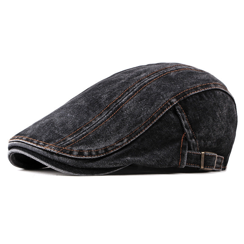 Sterling Vintage Washed™ Cheesecutter Flat Cap Denim Stitch Detail