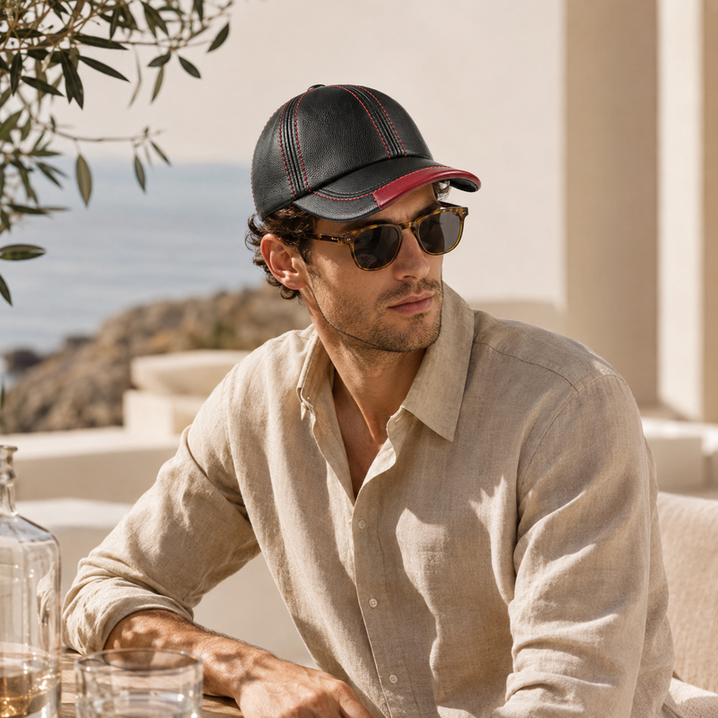 Sterling Otis Leather Cap™ With Adjustable Fit And Contrast Stitching