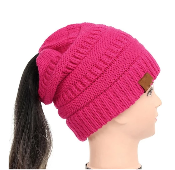 Sterling High Bun™ Beanie Acrylic Cable Knit Hair Opening