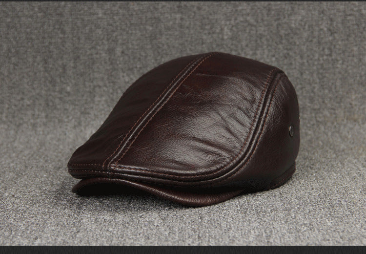 Sterling Cowhide™ Leather Beret Flat Cap Ear Detail