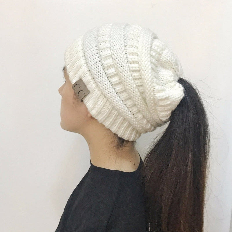 Sterling High Bun™ Beanie Acrylic Cable Knit Hair Opening