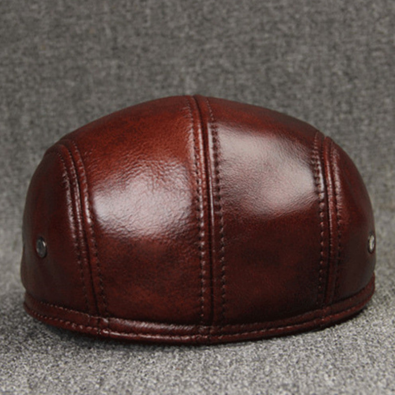Sterling Cowhide™ Leather Beret Flat Cap Ear Detail