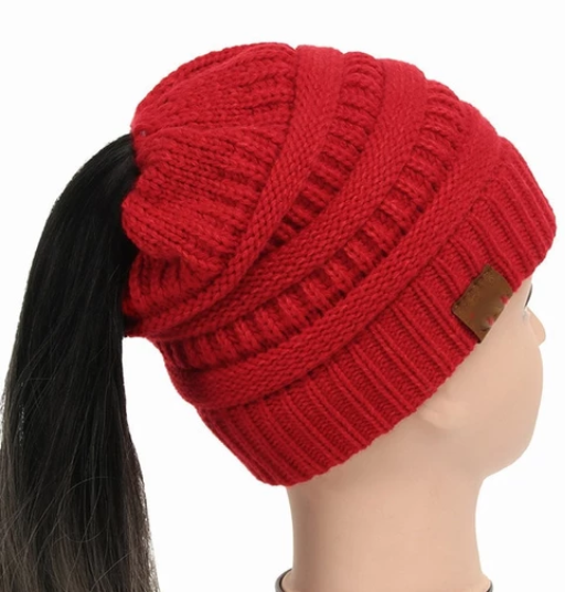 Sterling High Bun™ Beanie Acrylic Cable Knit Hair Opening