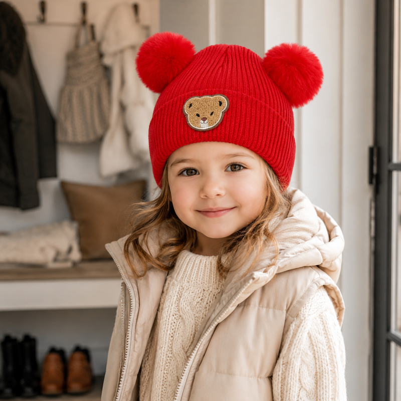 Sterling™ Child Winter Knit Bonnet with Double Pom Poms