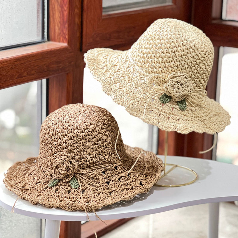 Sterling Elegant Crochet™ Straw Hat with Ruffle Detail Wide Brim