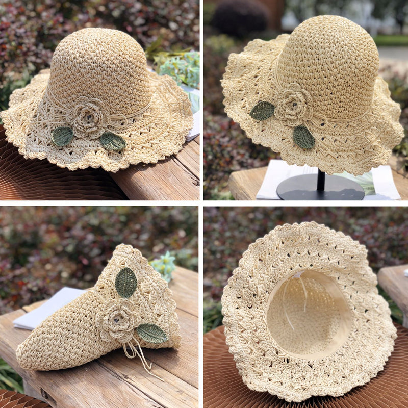 Sterling Elegant Crochet™ Straw Hat with Ruffle Detail Wide Brim