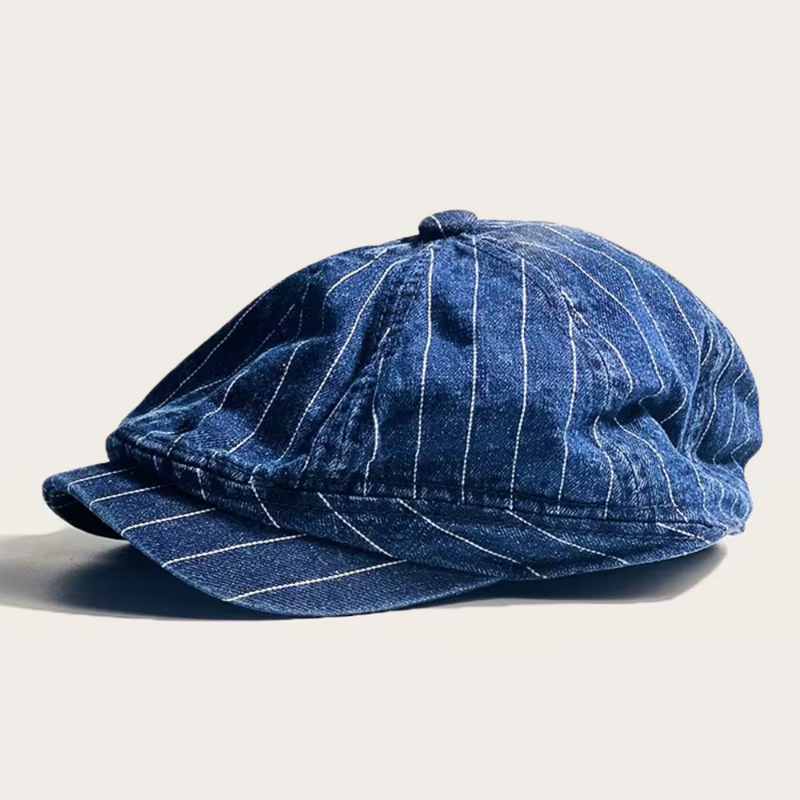 Sterling Pinstripe Newsboy Cap™ Adjustable Denim Brass Buckle