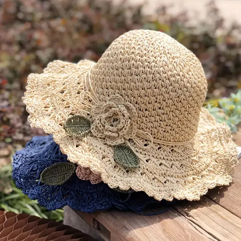 Sterling Elegant Crochet™ Straw Hat with Ruffle Detail Wide Brim