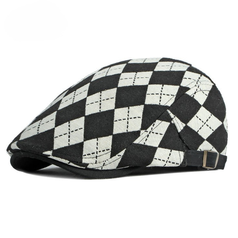 Sterling Larson Checker Cap™ Cotton Blend Flat Cap Leather Trim  Product De