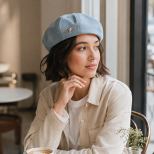 Sterling Denim Octagonal Beret™ with Heart Buckle