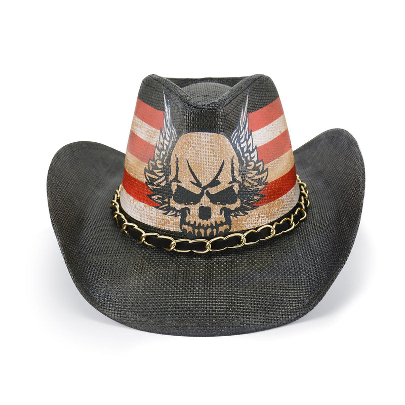 Sterling Fluffy Sense Black Skull Wings Cowboy Hat™ Felt Brim