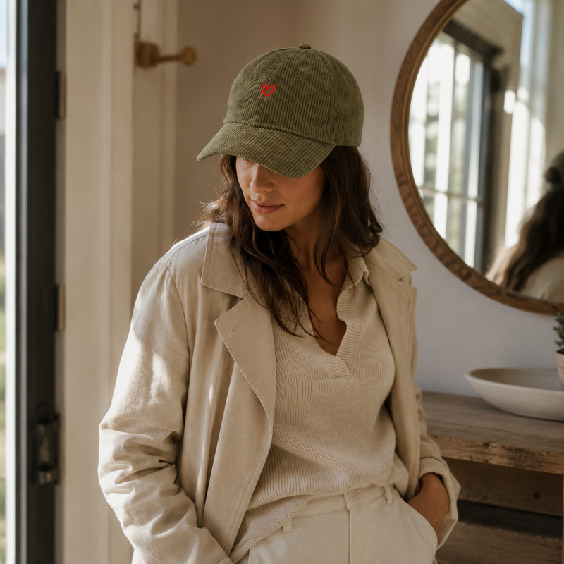 Sterling Heart Corduroy Baseball Cap With Embroidered Detail