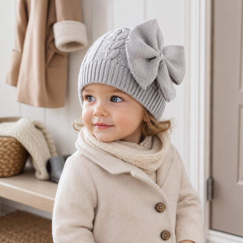 Sterling™ Baby Knit Bow Hat Soft Stretch Beanie With Oversized Bow