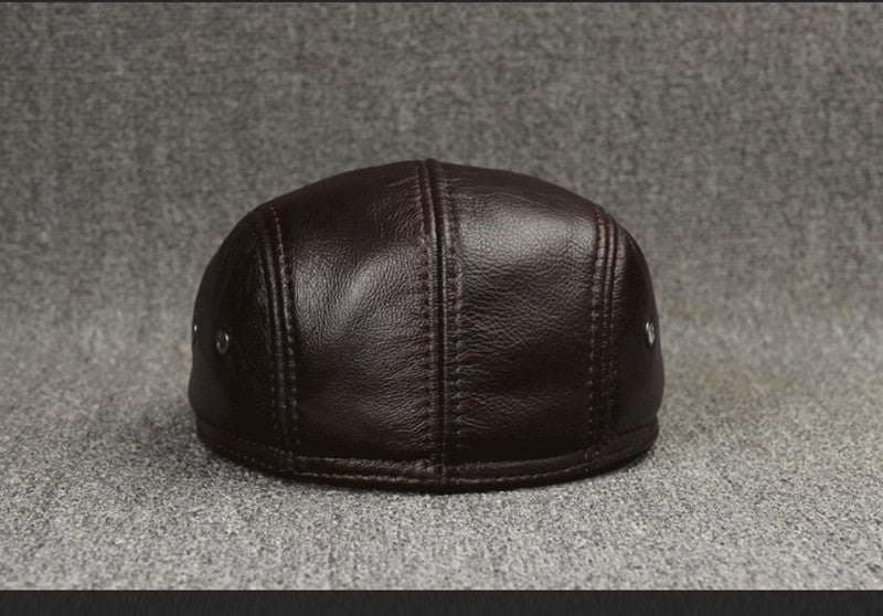 Sterling Cowhide™ Leather Beret Flat Cap Ear Detail