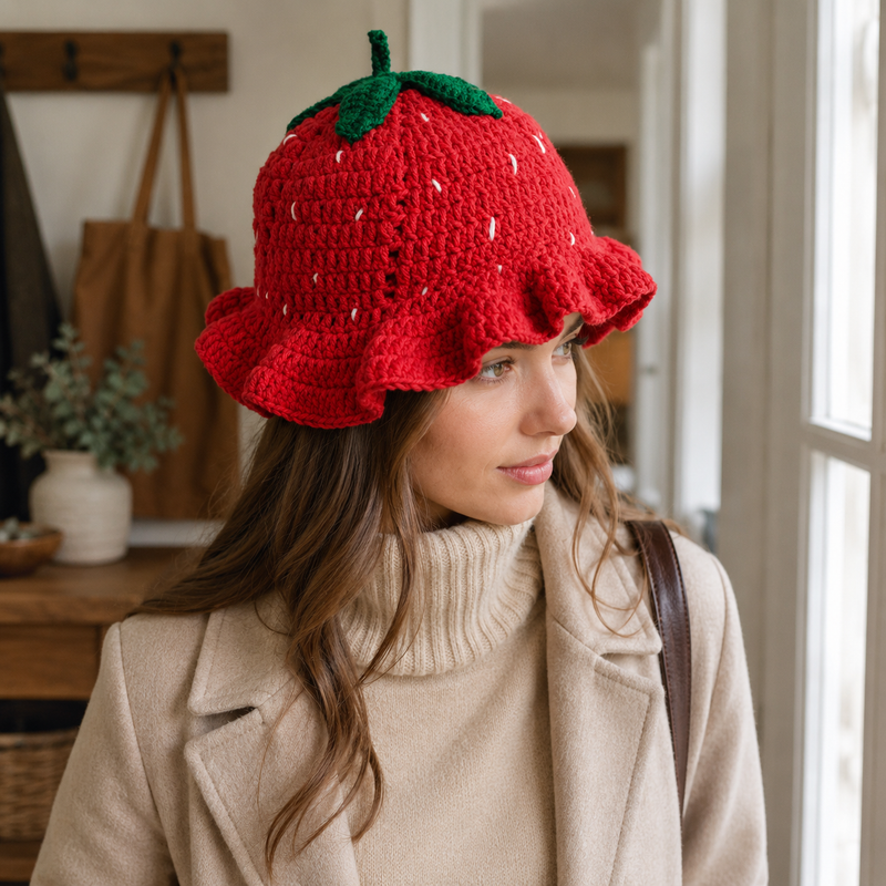 Sterling™ Crochet Knit Beanie with Floral Fruit Detail