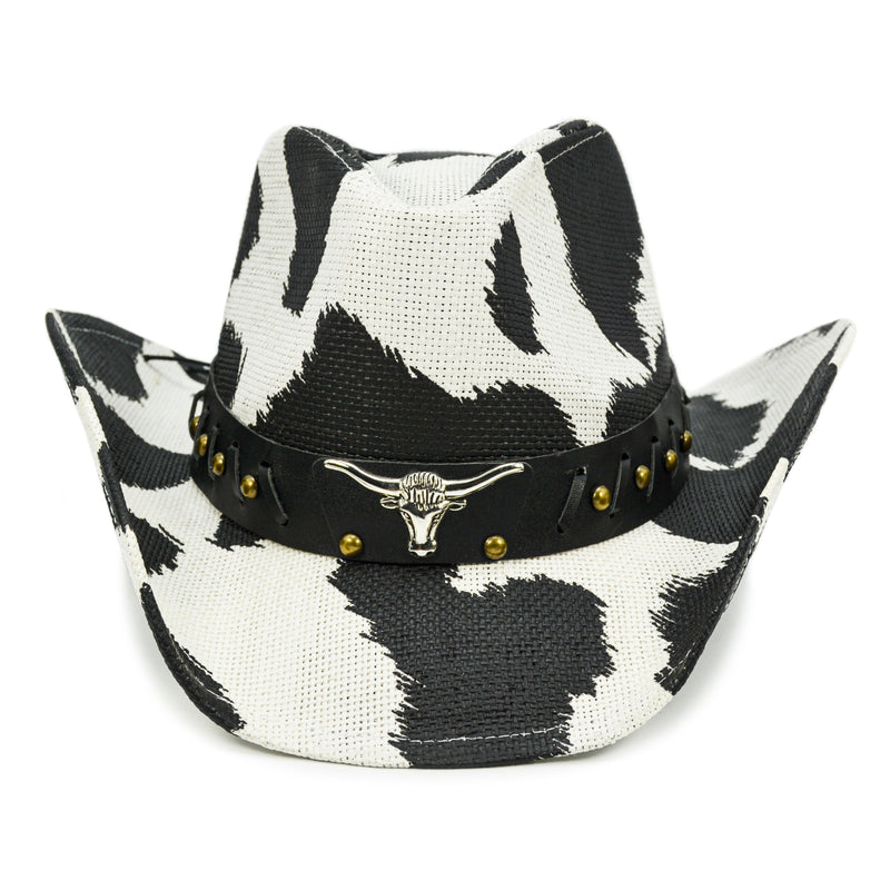 Sterling Cow Print Cowboy Hat™ Straw Western Shapeable Brim