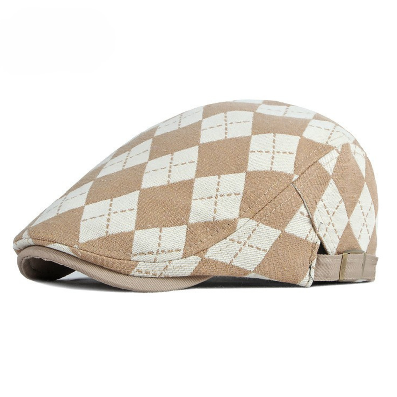 Sterling Larson Checker Cap™ Cotton Blend Flat Cap Leather Trim  Product De