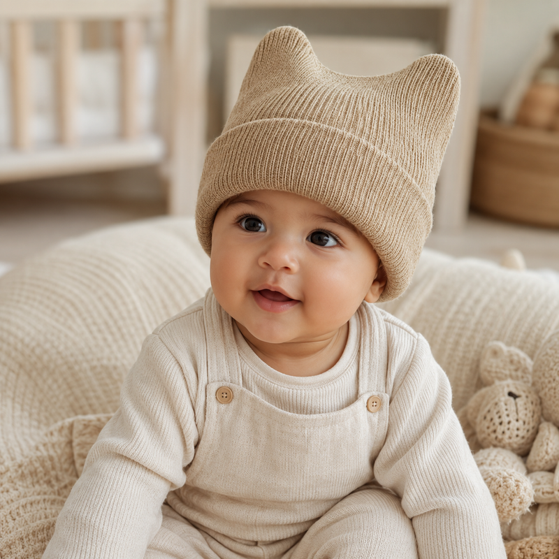 Sterling™ Baby Knit Beanie with Ribbed Design & Bear Ears