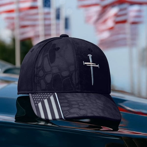 Sterling Christian Baseball Hat™ with Cross Decal Curved Fabric Strap