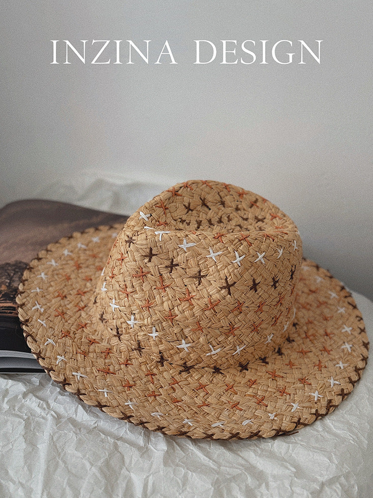 Sterling Retro Personality™ Western Cowboy Style Straw Hat Sun Brim