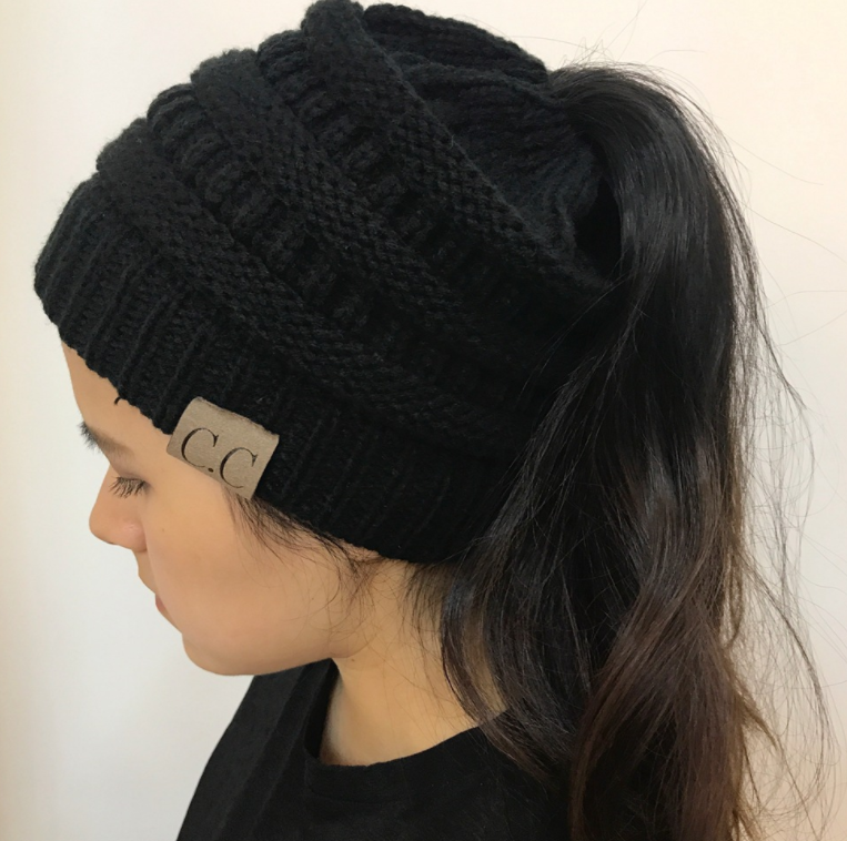 Sterling High Bun™ Beanie Acrylic Cable Knit Hair Opening