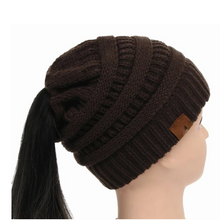 Sterling High Bun™ Beanie Acrylic Cable Knit Hair Opening