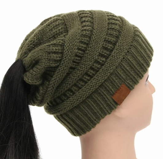 Sterling High Bun™ Beanie Acrylic Cable Knit Hair Opening