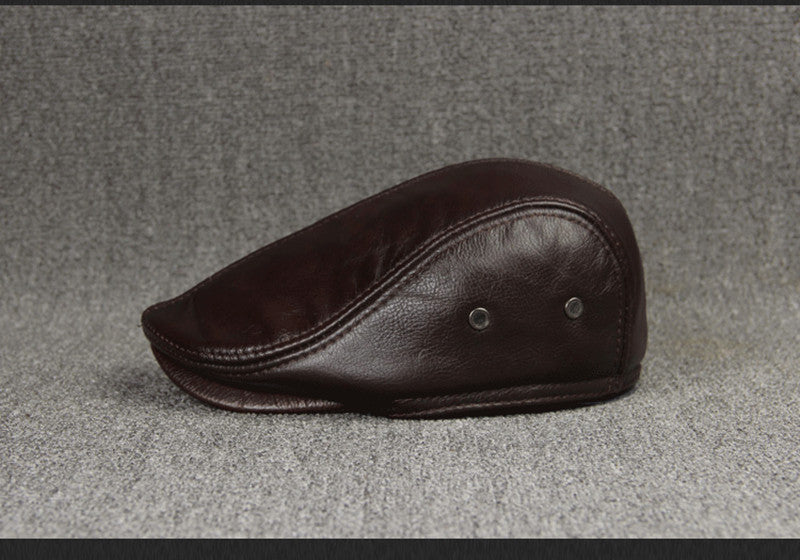 Sterling Cowhide™ Leather Beret Flat Cap Ear Detail