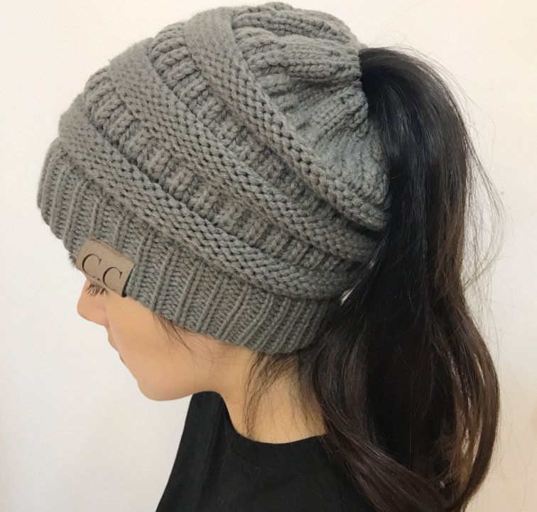 Sterling High Bun™ Beanie Acrylic Cable Knit Hair Opening