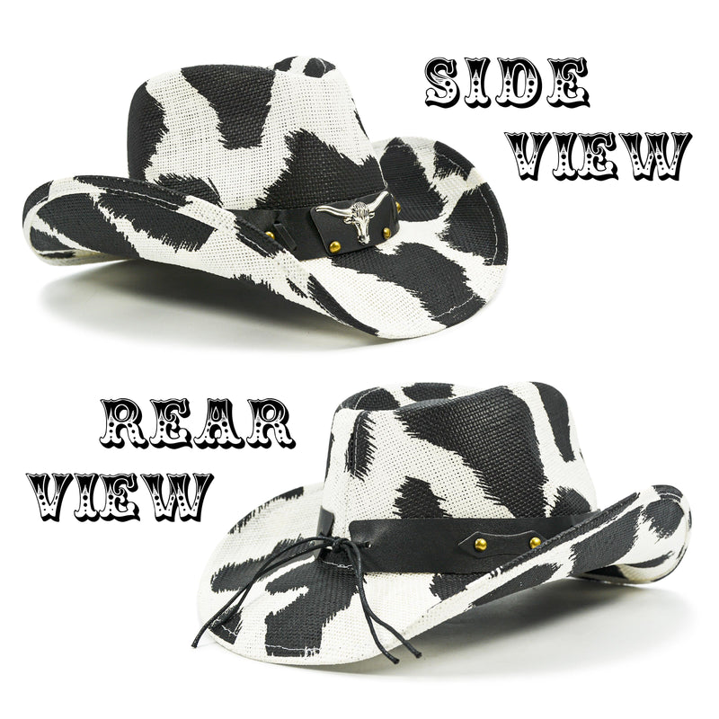 Sterling Cow Print Cowboy Hat™ Straw Western Shapeable Brim