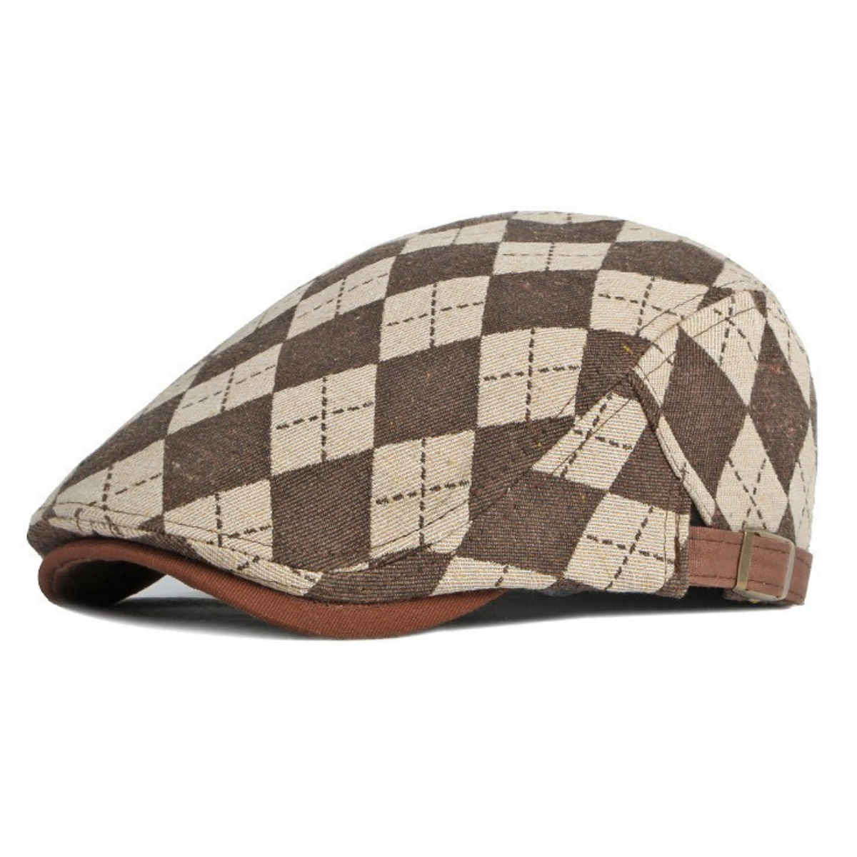 Sterling Larson Checker Cap™ Cotton Blend Flat Cap Leather Trim  Product De