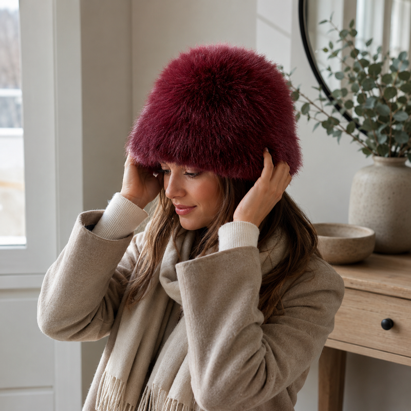 Sterling Plush Faux Fur Winter Hat With Wide Brim