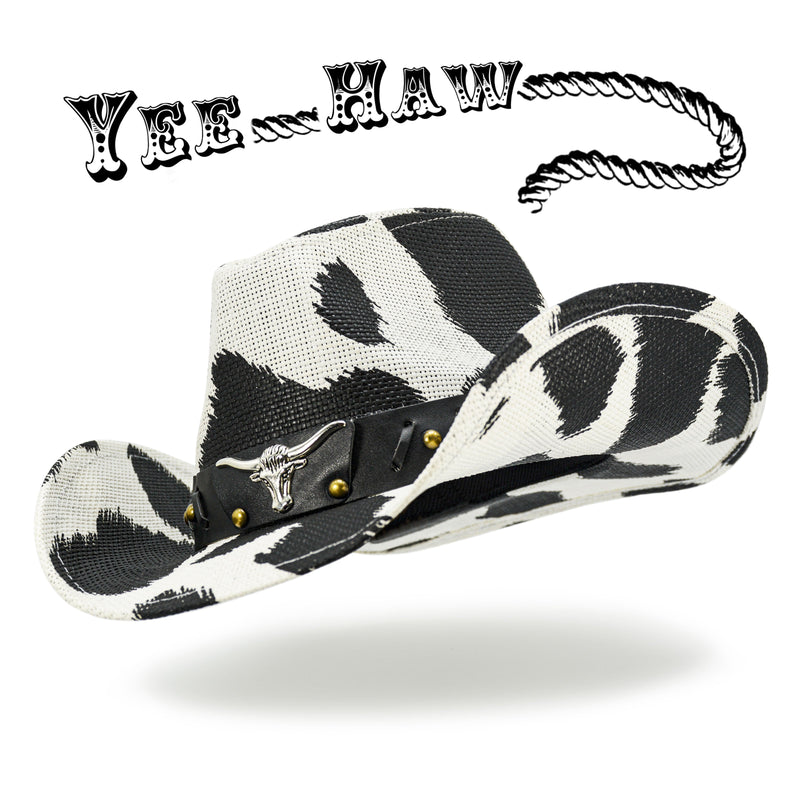 Sterling Cow Print Cowboy Hat™ Straw Western Shapeable Brim