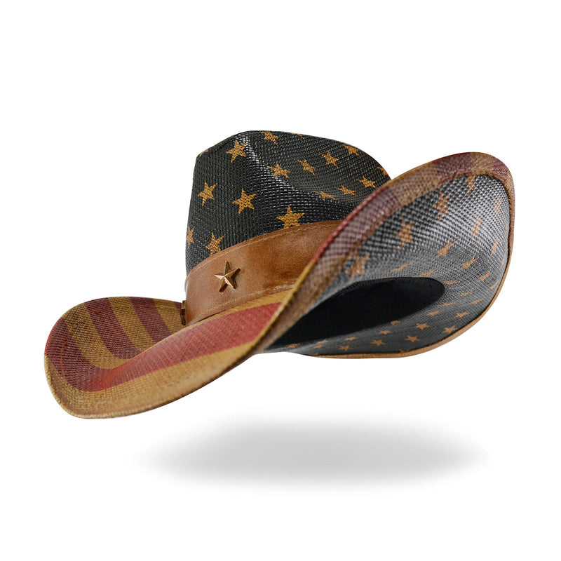 Sterling Vintage USA Flag Cowboy Hat™ Tea Stained Western Brim