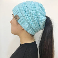 Sterling High Bun™ Beanie Acrylic Cable Knit Hair Opening