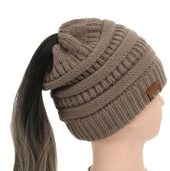 Sterling High Bun™ Beanie Acrylic Cable Knit Hair Opening
