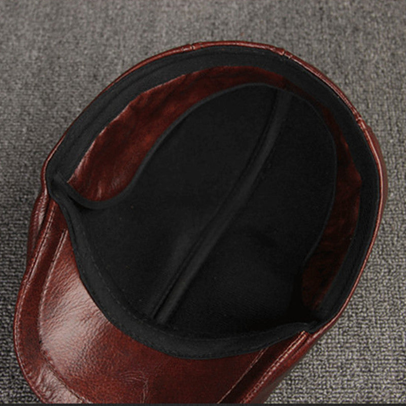 Sterling Cowhide™ Leather Beret Flat Cap Ear Detail
