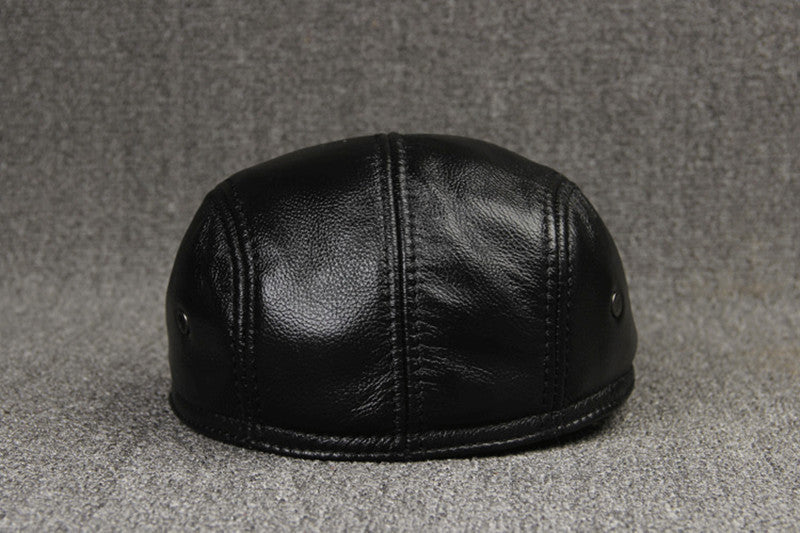 Sterling Cowhide™ Leather Beret Flat Cap Ear Detail