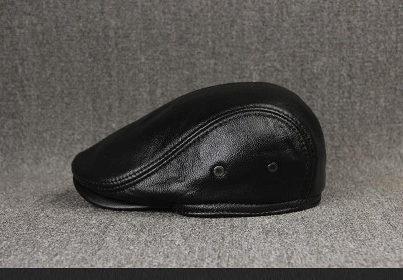 Sterling Cowhide™ Leather Beret Flat Cap Ear Detail