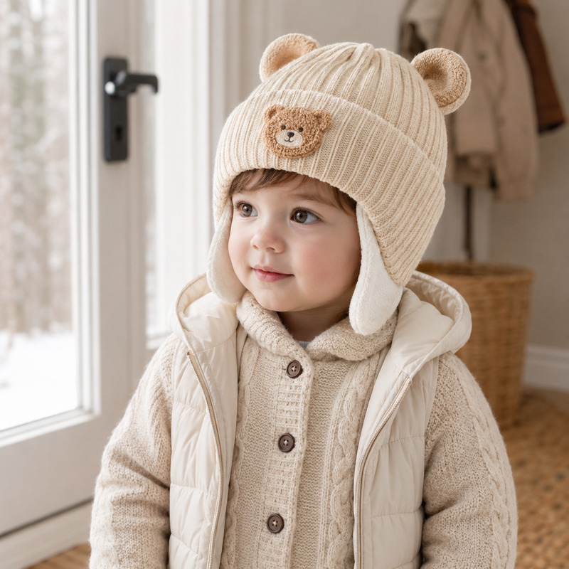 Sterling™ Bear Ear Baby Knit Hat with Cotton Lining