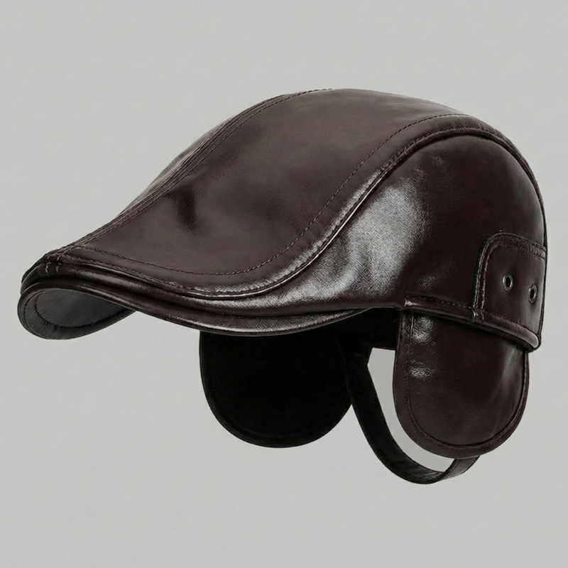 Sterling Gadsen Leather Cap™ Faux Leather Flat Cap With Ear Flaps
