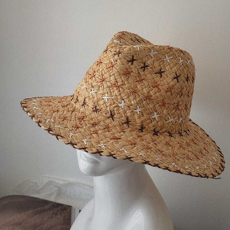 Sterling Retro Personality™ Western Cowboy Style Straw Hat Sun Brim