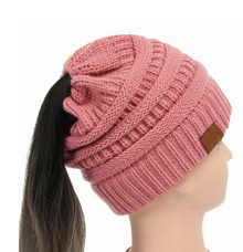 Sterling High Bun™ Beanie Acrylic Cable Knit Hair Opening