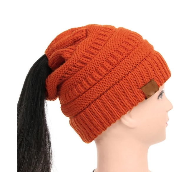 Sterling High Bun™ Beanie Acrylic Cable Knit Hair Opening