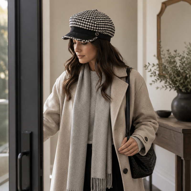 Sterling™ Custom Hat Houndstooth Octagonal Beret Short Visor