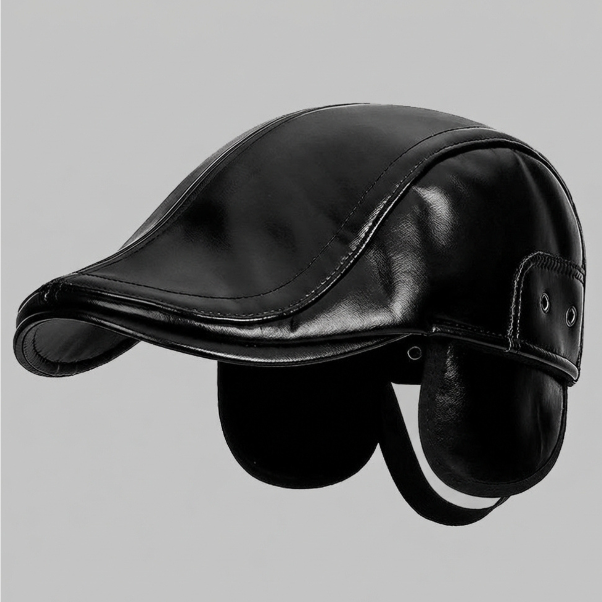 Sterling Gadsen Leather Cap™ Faux Leather Flat Cap With Ear Flaps