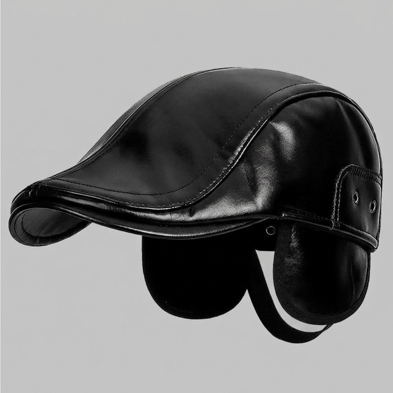 Sterling Gadsen Leather Cap™ Faux Leather Flat Cap With Ear Flaps