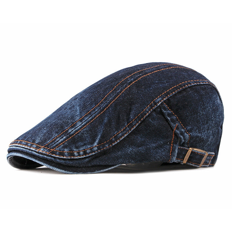 Sterling Vintage Washed™ Cheesecutter Flat Cap Denim Stitch Detail