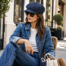 Sterling Newsboy Beret Denim Closed Back Octagonal Crown