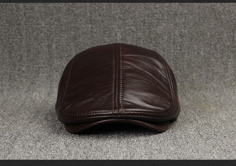 Sterling Cowhide™ Leather Beret Flat Cap Ear Detail